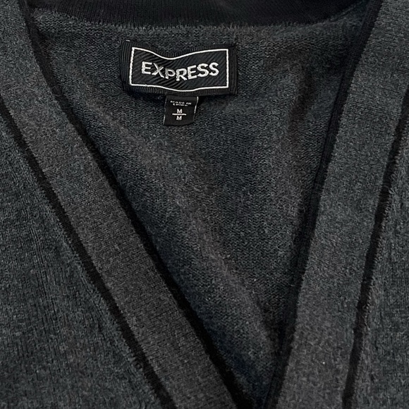 Express Men’s V Neck Cotton Cardigan Sweater Gray Black Button Down Medium - Picture 5 of 6